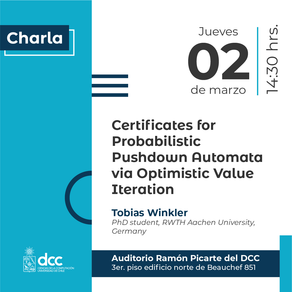 Charla: "Certificates for Probabilistic Pushdown Automata via Optimistic Value Iteration"