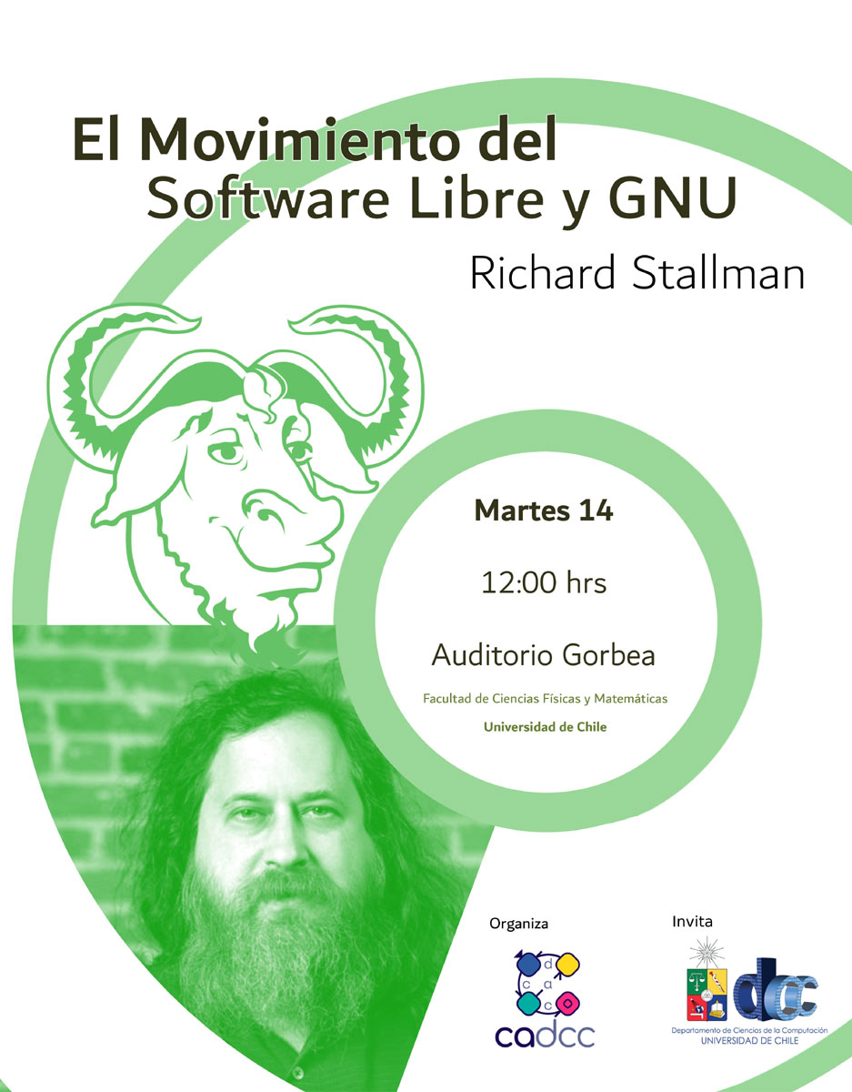 Charla de Richard Stallman: "El Movimiento del Software libre y GNU" / 14 de agosto - 12:00 hrs. - Auditorio Gorbea FCFM