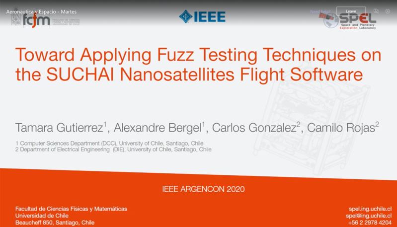 "Toward Applying Fuzz Testing Techniques on the SUCHAI Flight Software Nanosatellites", se títula el trabajo de Tamara Gutiérrez.